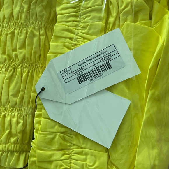 English Factory Ruffled Smocked 100% Cotton Midi Dress Yellow Puff Sleeve XS NWT - Picture 10 of 11
